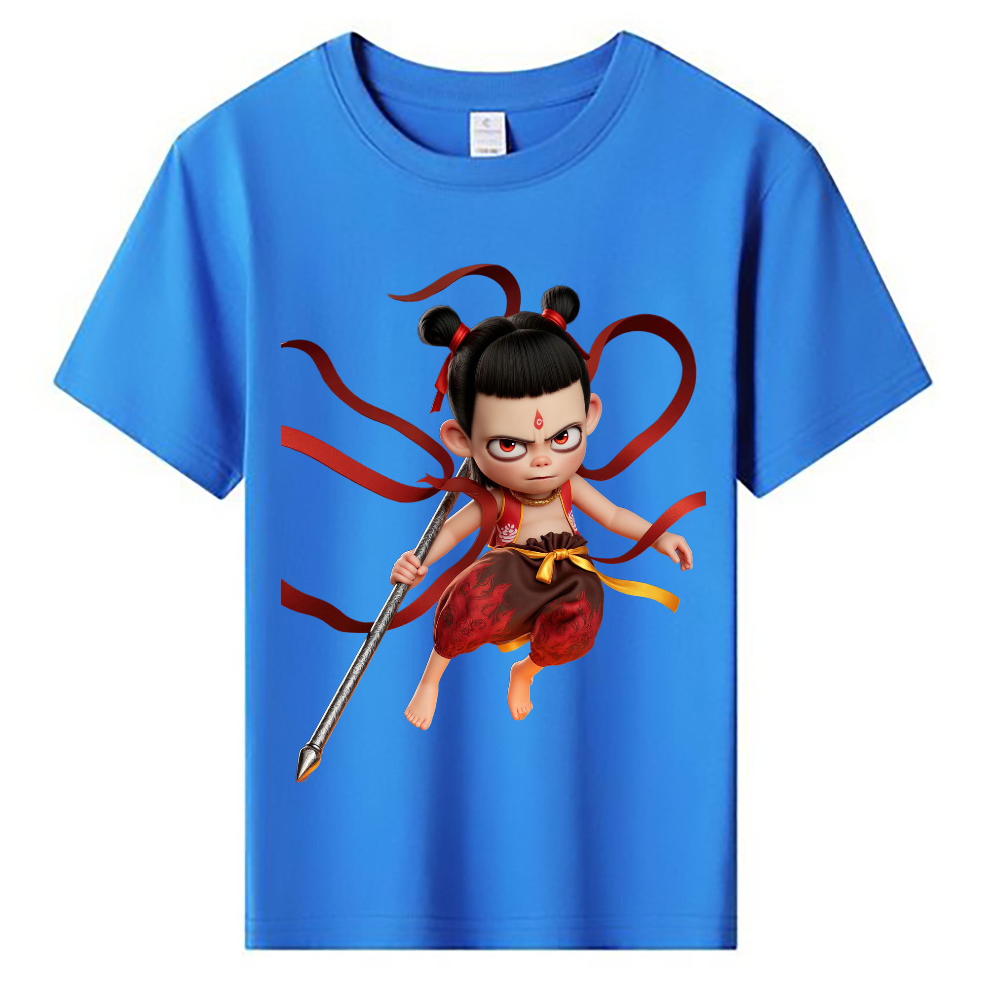 （画像用） Ne Zha 2 ナタ 魔童の大暴れ 綿100％キッズTシャツ（フロントプリント）